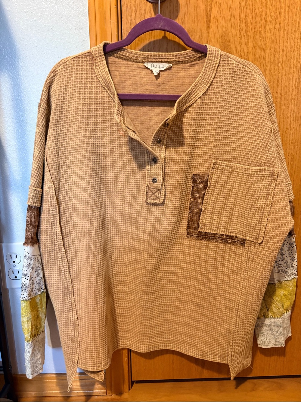 Oli & Hali Waffle Knit Henley Top - Brown